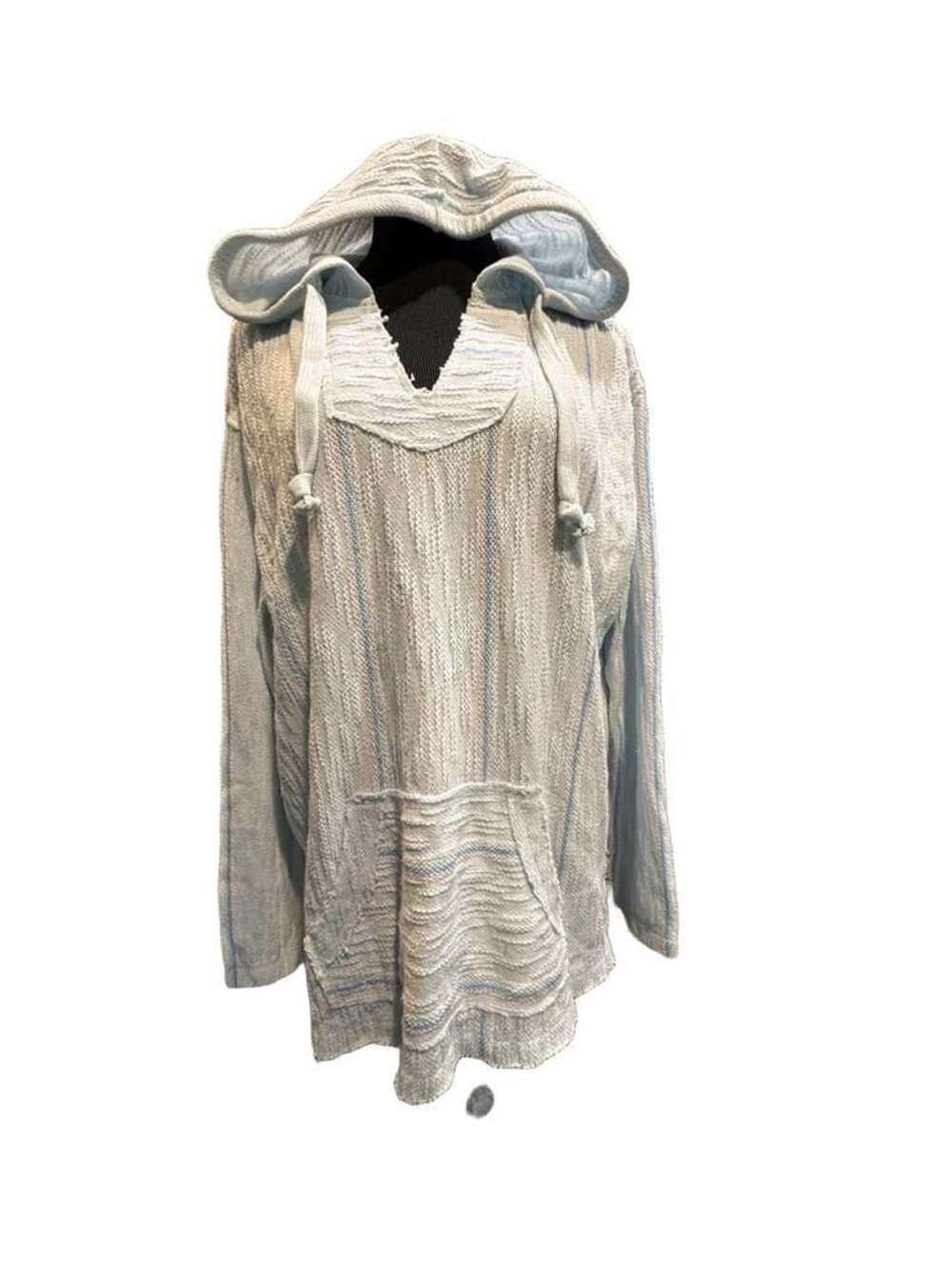 Vintage Havana Baja Hoodie Size L Light Blue Striped Pullover